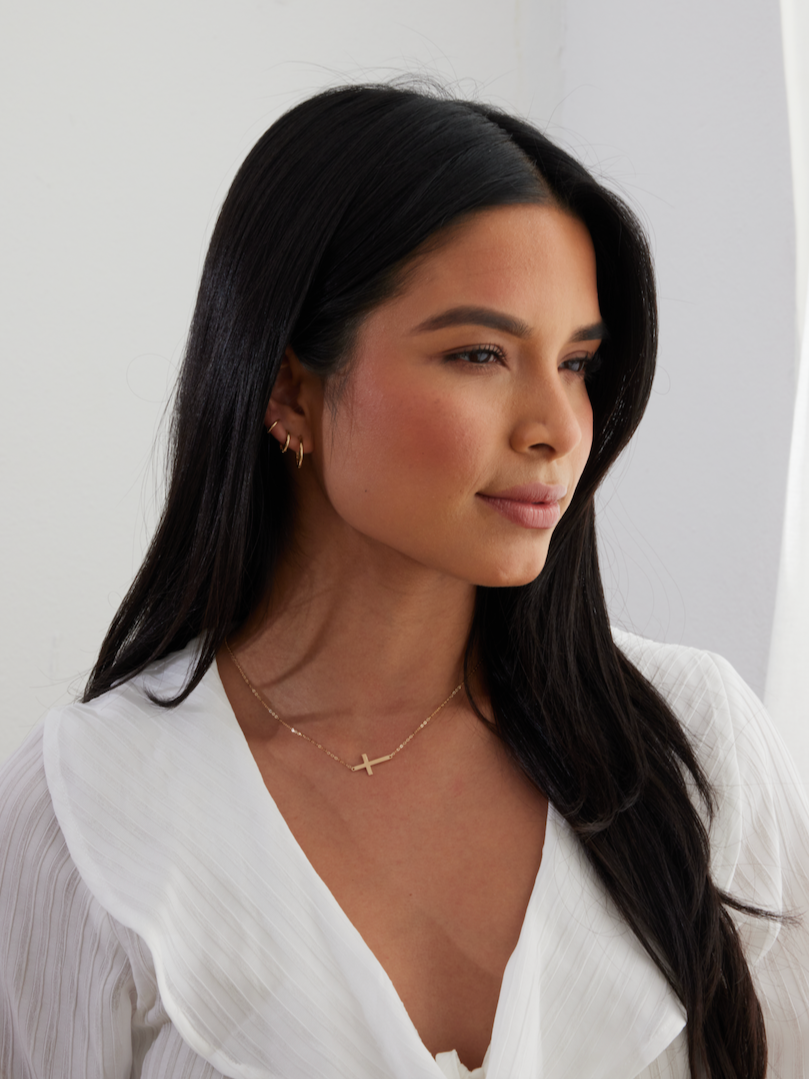 14k Solid Gold Sideways Crucifix Necklace
