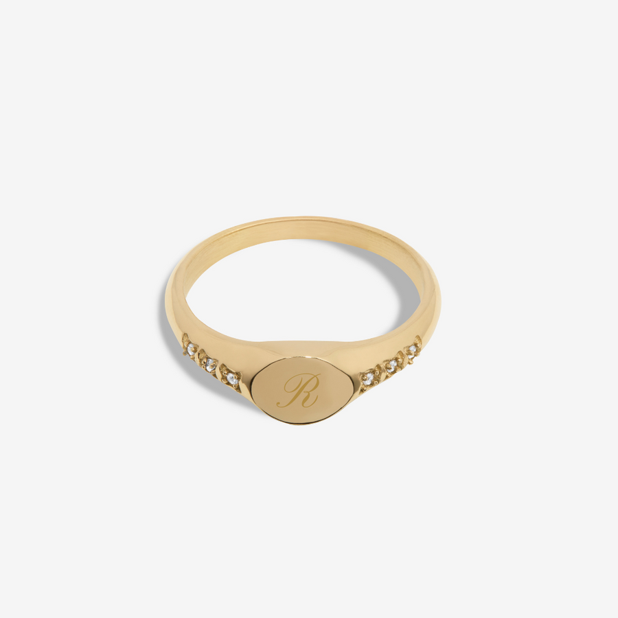 Engravable CZ Signet Ring