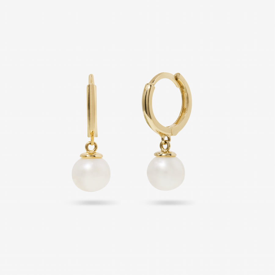 14k Solid Gold Pearl Drop Huggies