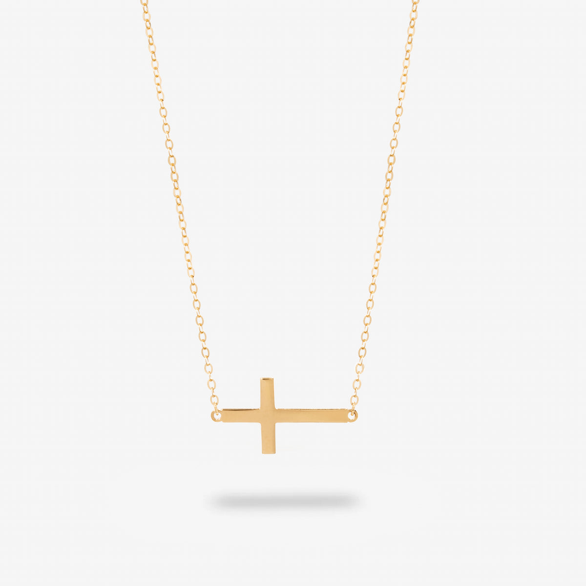14k Solid Gold Sideways Crucifix Necklace