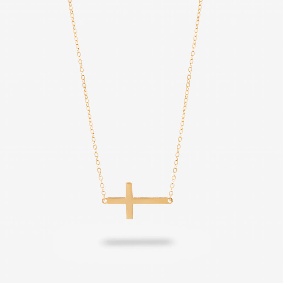 14k Solid Gold Sideways Crucifix Necklace