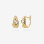 Gold hoop earrings with diamond accents on a white background